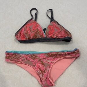 Maaji reversible Pink Tropical Leaf Triangle Bikini Set
